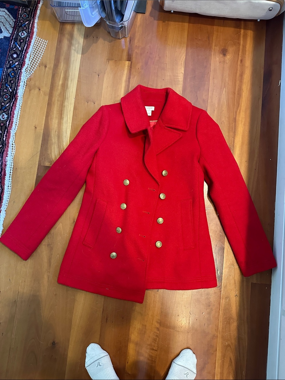 J. Crew Red Double-Breasted Peacoat with Gold Buttons